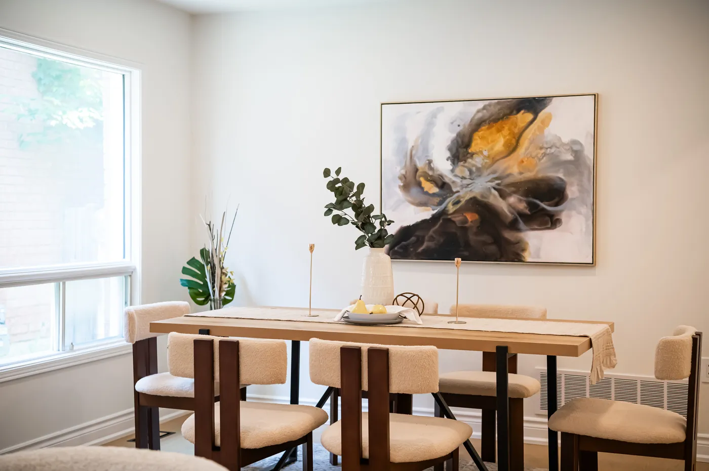 A dining table by the window.
