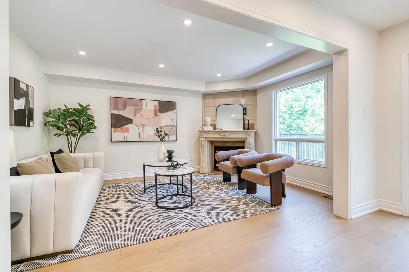 The family room, open to the kitchen.